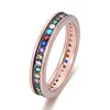 POLIVA Fashion Simple Name Logo Engraved Rose Gold Multicolor Stones Solid 925 Sterling Silver Band Ring