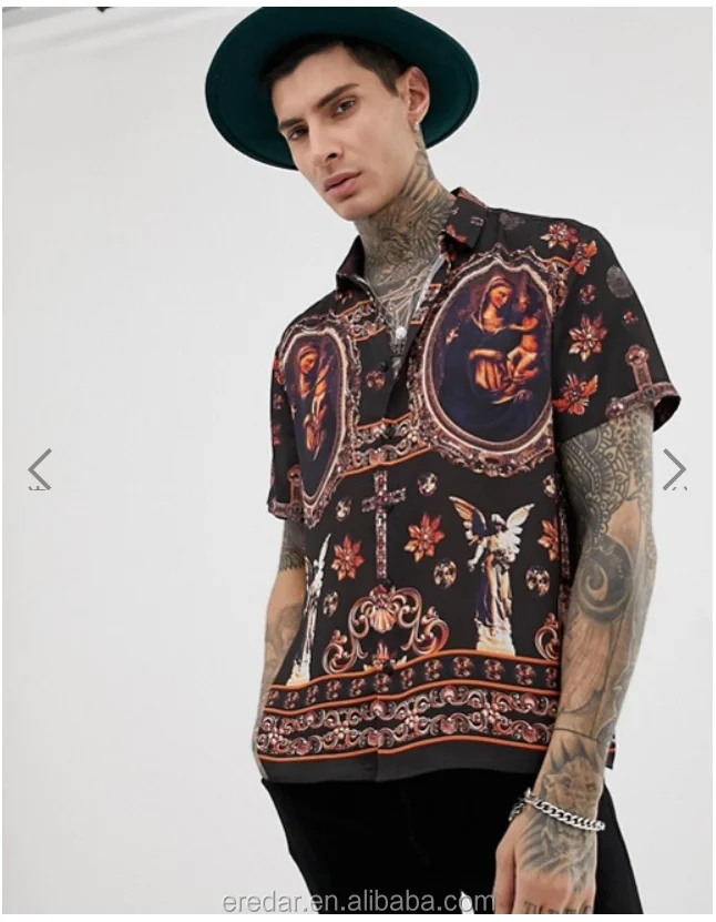 baroque print shirt mens