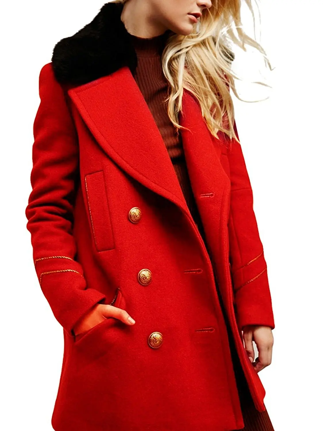 CA Mode Women Wool Blend Double Breasted Jacket Military Coat