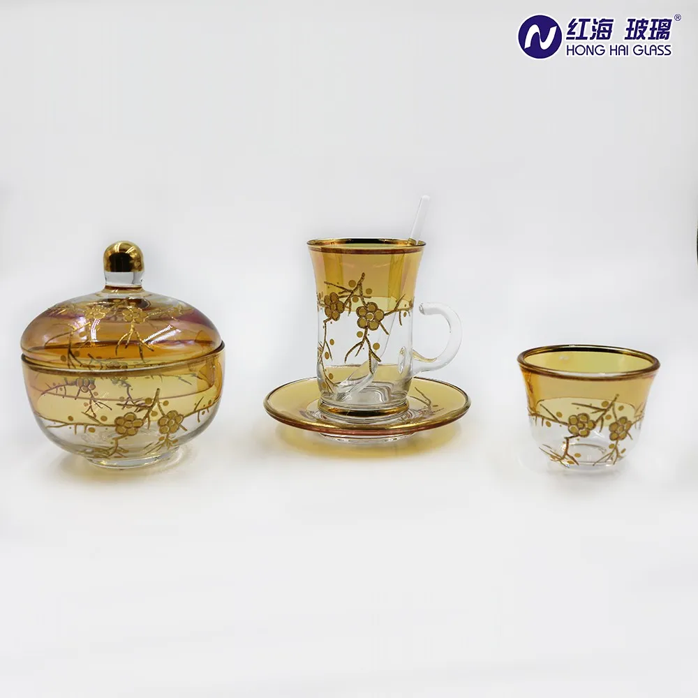 Hot Sale Gold Painted 12pcs Tea Cups Set(white Glass) Buy Glass Tea