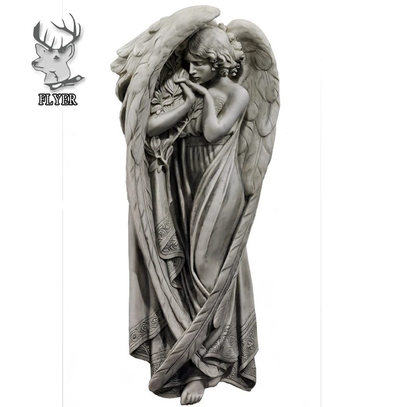 Cemetery sculpture large resin white angel statues with flower