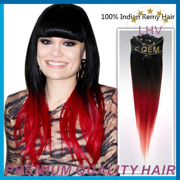 Hot Sale Tight Curly Hair Clip In Layer Red Color Ombre Clip In