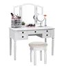 Wholesale Wooden Dressing Table Vanity Table Tri-folding Mirror Make-up Dressing Table 5 Drawers & Mirror