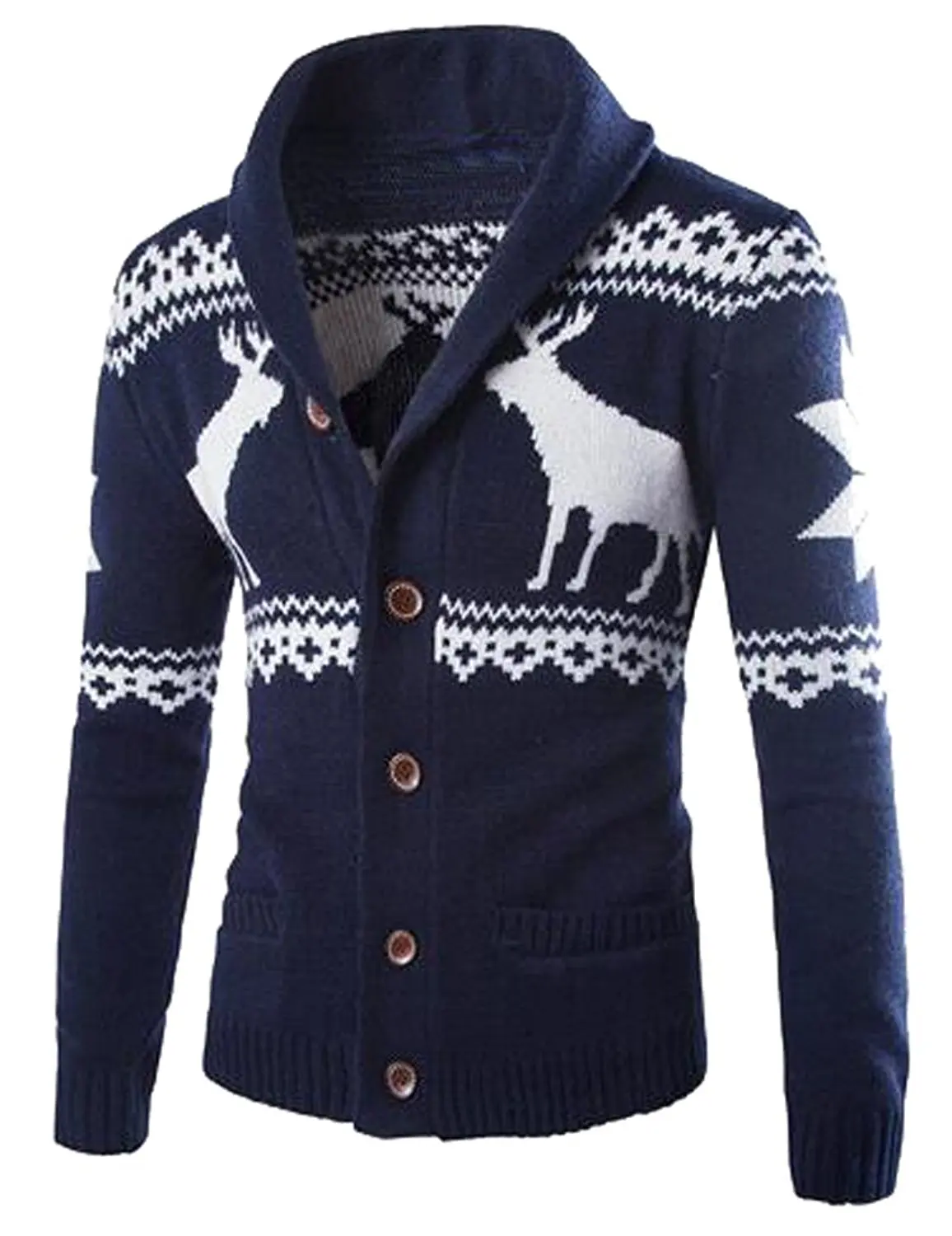 Oberora-Men Shawl Collar Knitted Slim Fit Cardigan Sweater