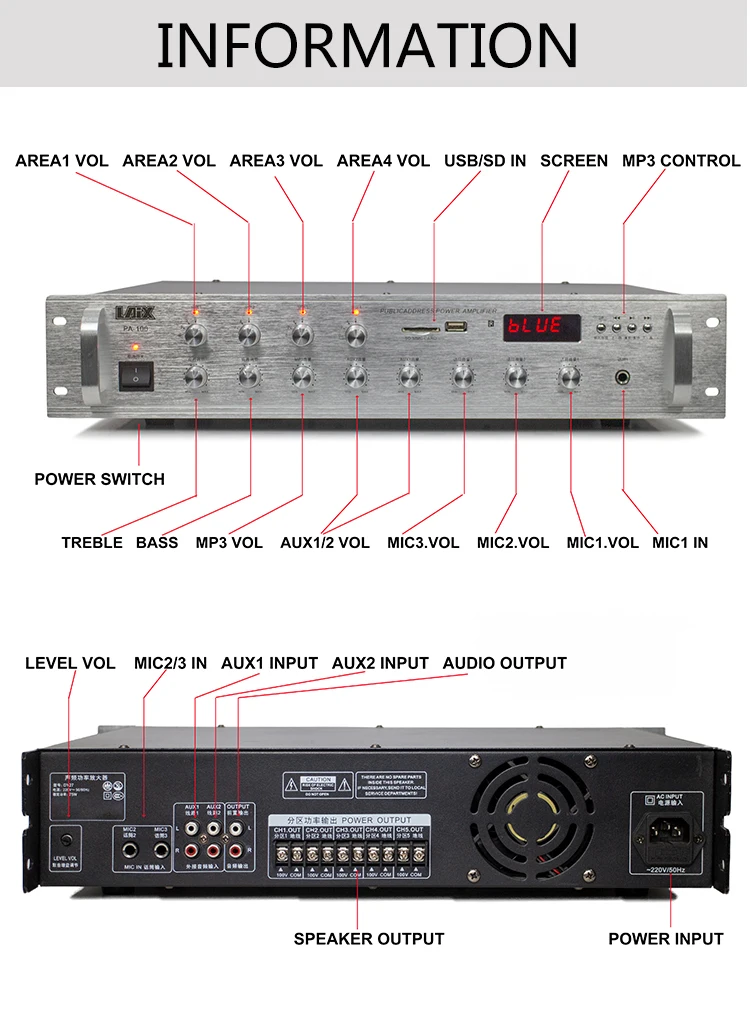 Laix Pa100 Pa Ampli 2sc5198/2sa1941*2 100w 4ohm 4 Areas Professional Powered Pa Public Address