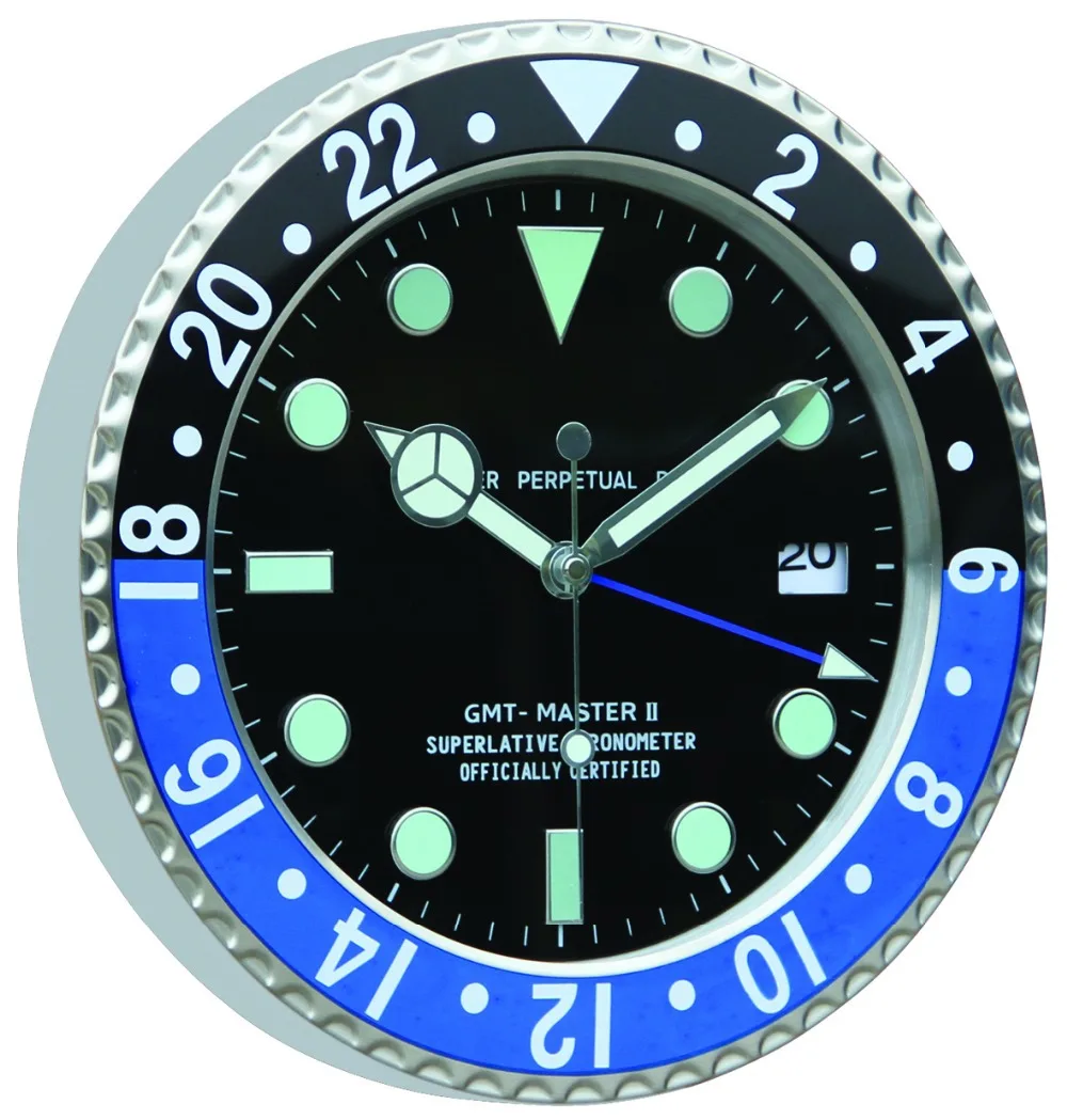 Bule And Black Frame Rolex Clock With Luminous Clock Hands Buy Blue