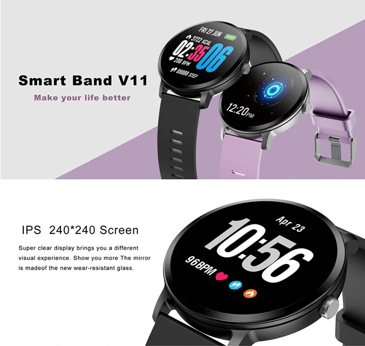 2021 smart watch v11 waterproof wrist activity tracker Steps Distance Calories Heart rate monitor smartwatch V11