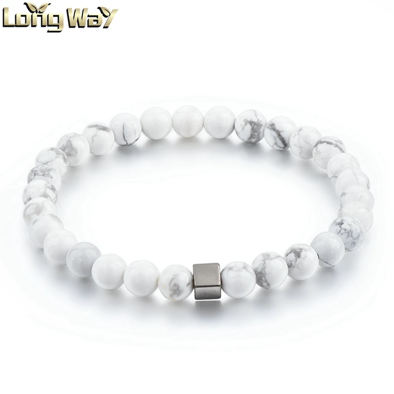 6mm White Marble Bead Famous Silver Bracelet Jewelry Design For Girls