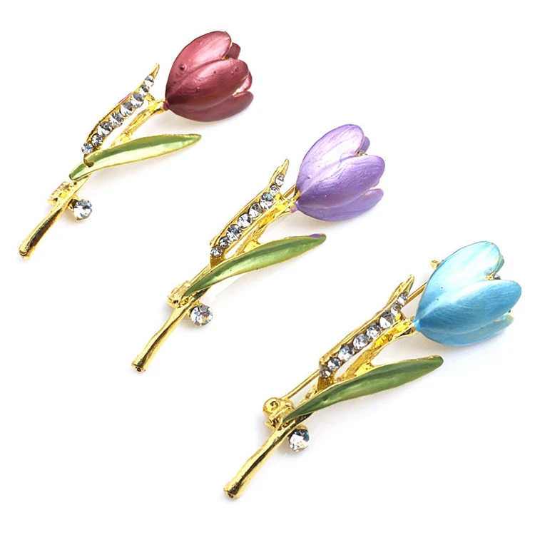 Elegant Tulip Flower Brooch Pin Crystal Rhinestone Costume Jewelry
