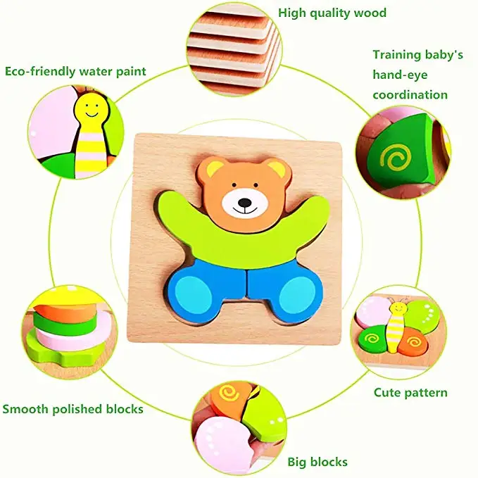 Free custom Kids Wooden 3D Puzzle Jigsaw Toys For Children Cartoon Animal Vehicle Wood toddler Puzzles manufacture