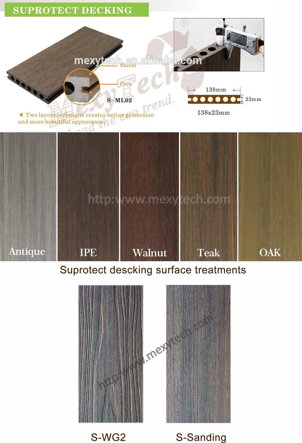 Mexytech Fireproof Poly Decking Wood Board Building Material Composite