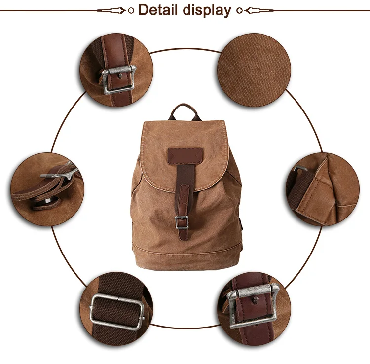 Best Price Custom Design Printing Durable Vintage Canvas Leather Stringing Travelling Backpack