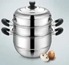Factory wholesale Stainless steel SS410 cooking pot 3 tier steam pot 30cm 32cm 34cm 36cm