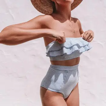 high waisted bandeau bikini set