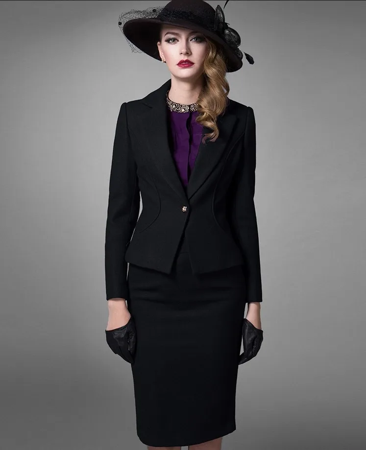 Tailor Made Lady's Morden Fit 100% Wool Dark Purple Skirt Suit - Buy ...