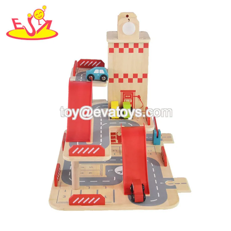 2019 New hottest kids wooden toy parking garage with elevator W04B080 Wenzhou Times Arts&crafts