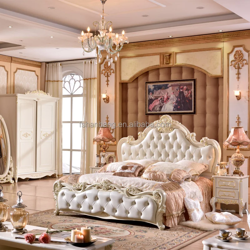 Real europeo francés cama de madera tallada conjunto de muebles de ...