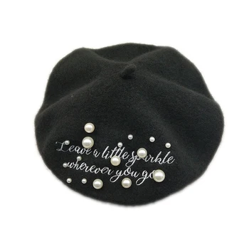 Wholesale Custom High Quality Embroidered Beret Black Pearl Berets Women Hat - Buy Pearl Beret 