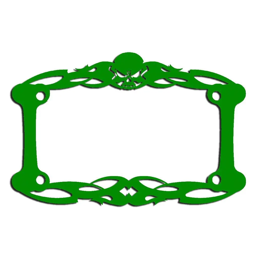 Green Powdercoat Motorcycle License Plate Frame Tattoo Skull Skeleton Skull - 1 Piece - Ferreus Industries - LIC-112-Green