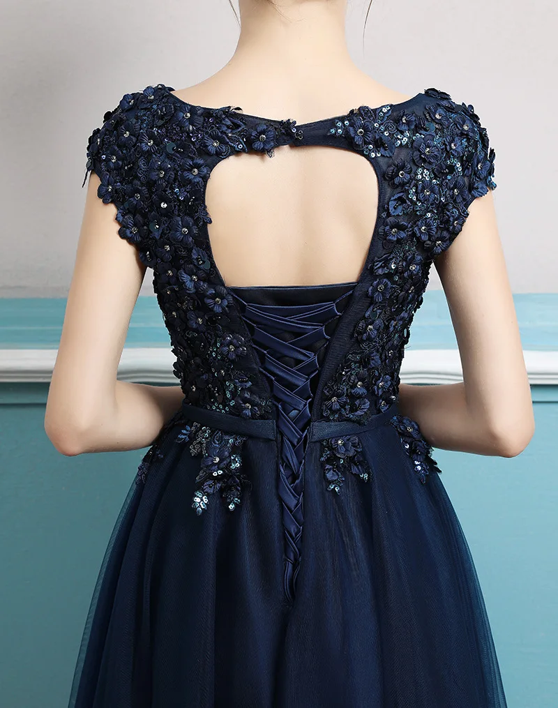 Luxury Navy Blue Evening Dress Beautiful Petals Marriage Bride Bridal Gown Party Prom Dresses
