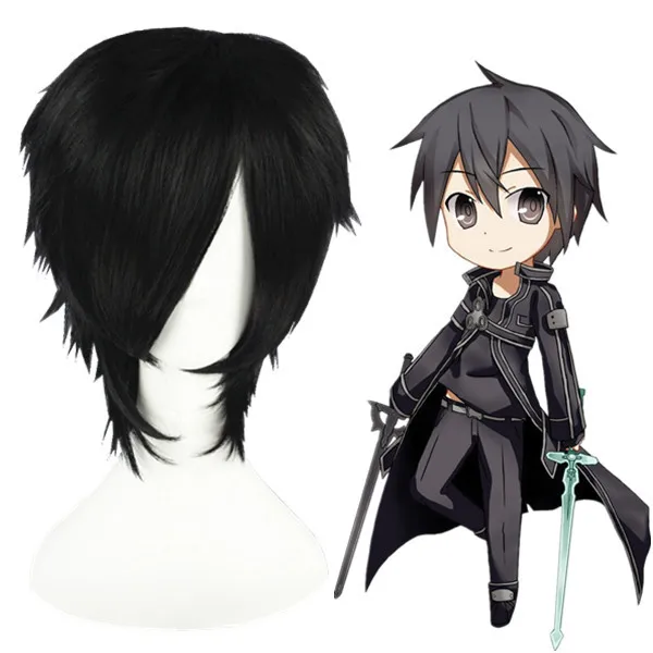 bán buôn 32cm ngắn màu đen Nhật Bản Anime thanh kiếm nghệ thuật trực tuyến chàng trai tổng hợp bên cosplay tóc tóc giả