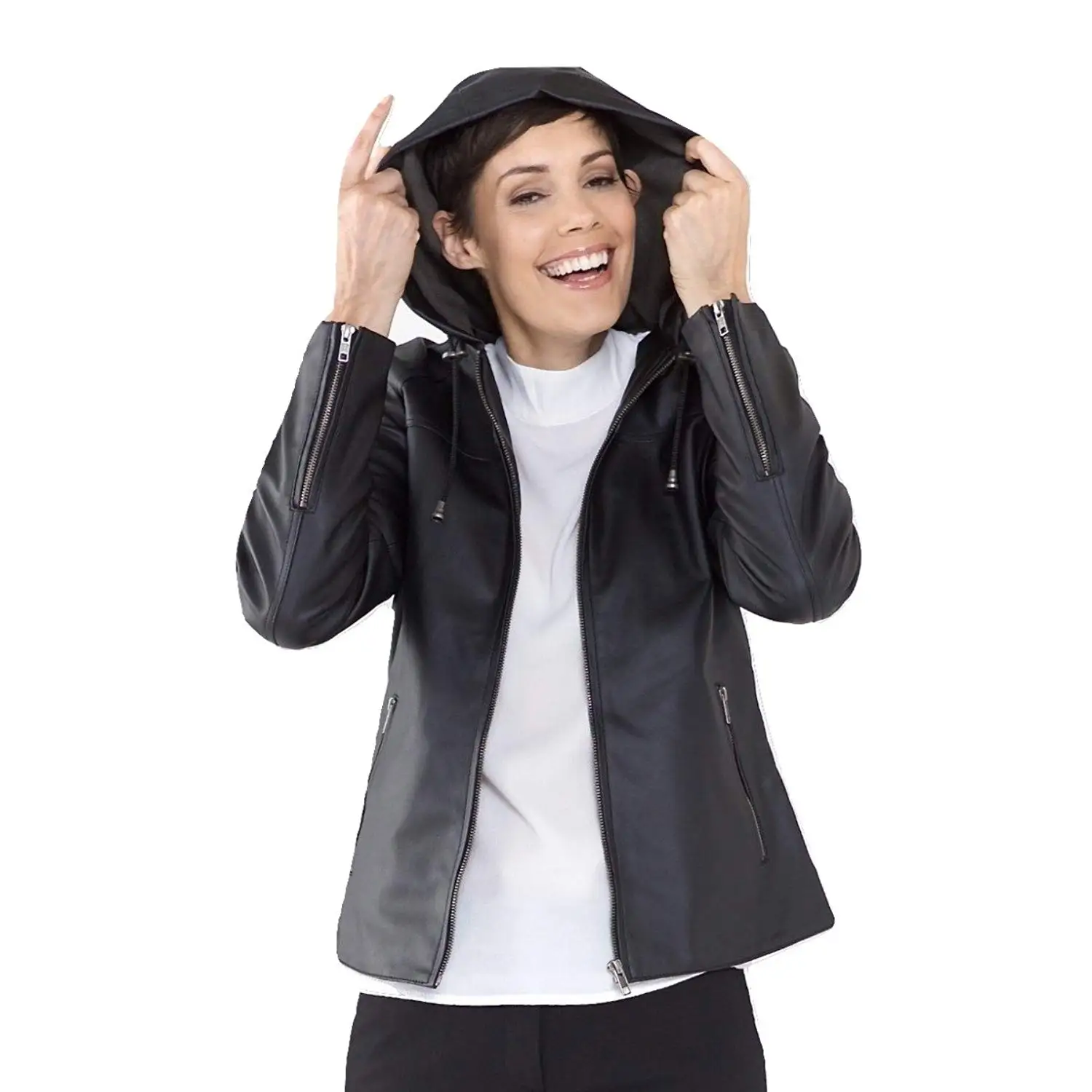 Cheap Black Leather Jacket With Grey Hoodie, find Black Leather Jacket