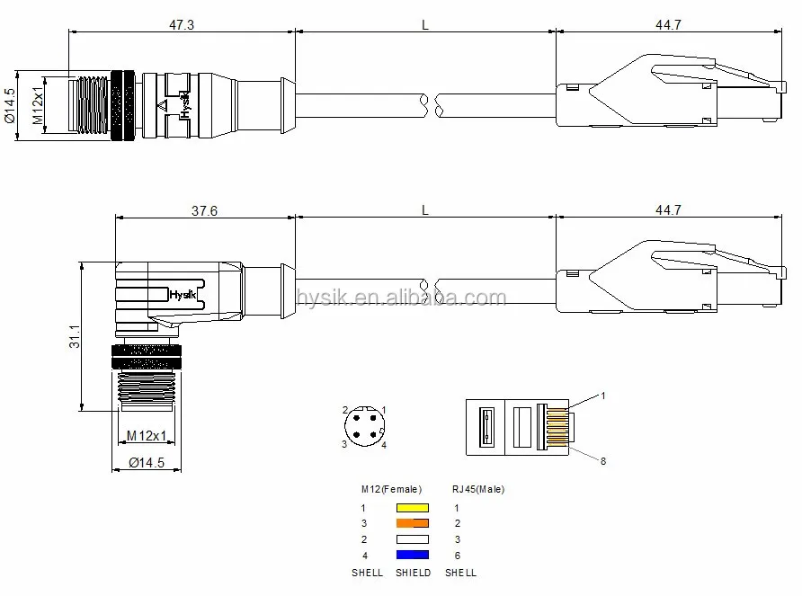 Industrial Ethernet Cable Profinet Cable M12 D-code 4 Pin Male