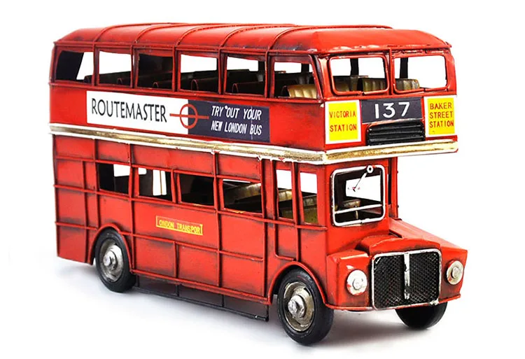 Uk London Style Double-decker Iron Bus Figurines Vintage Home Decor Bus ...