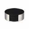 Drink Coasters Set of 6 with Holder - Round Black BPA Free Silicone with Stainless Steel Coaster Case - Fits Any Size Cup Mug