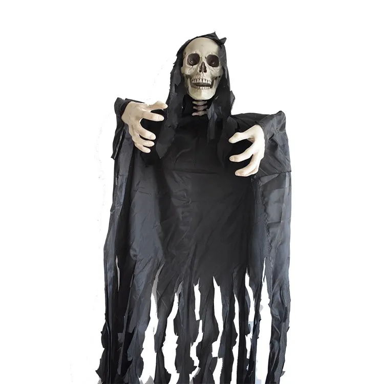 5feet Black Cloak Skeleton Haunted House Decoration Halloween Creepy ...