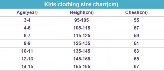 Chinese Kids Clothing Size Chart