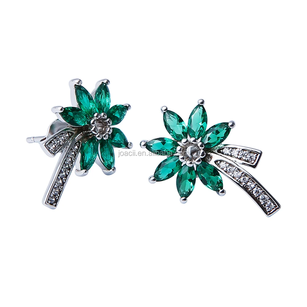 Joacii Women'S Unique Coconut Tree Design Silver Charm Earring Emerald Diamond With Arete