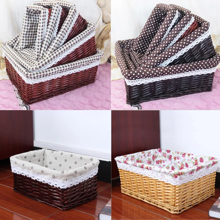 European Style Custom Size White Wicker Basket Storage With Handle