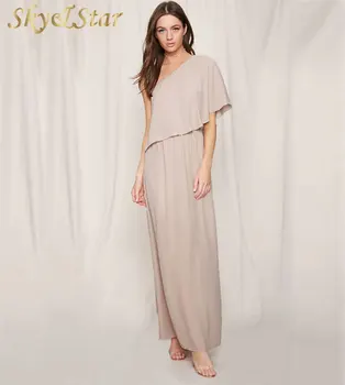 one shoulder chiffon maxi dress