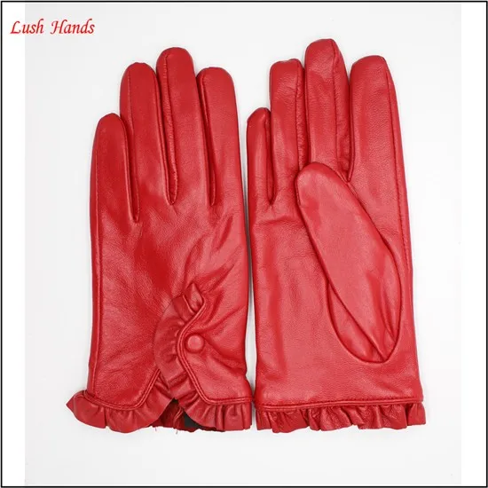 2017 new fashion ladies red driving leather hand gloves with good price