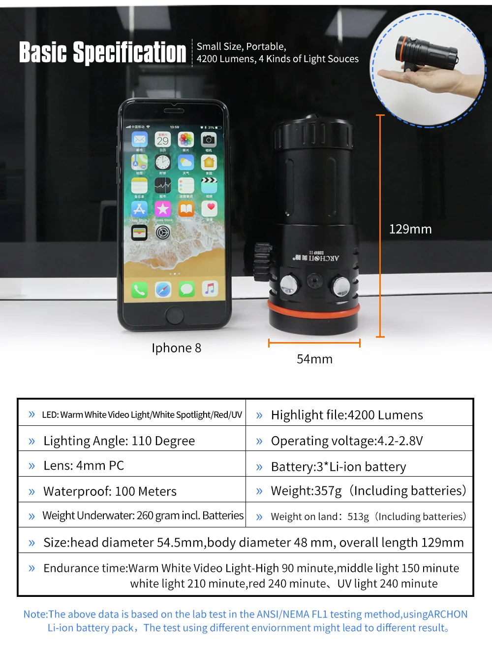 Archon W41VP II more than 4000LM LED Photography Video Scuba Diving Flashlight Torch
