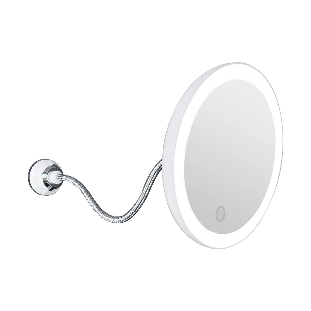Round Bathroom Mirror Professional Compact LED Light Vanity Mirror Desktop Travel Vanity Mirror for Bathroom with 5x Magnifier