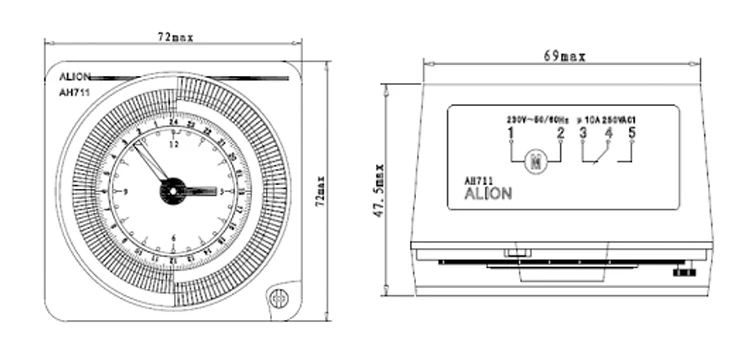 ALION AH711 220V-240V 50Hz Mechanical Programmable Analogue Timer Switch