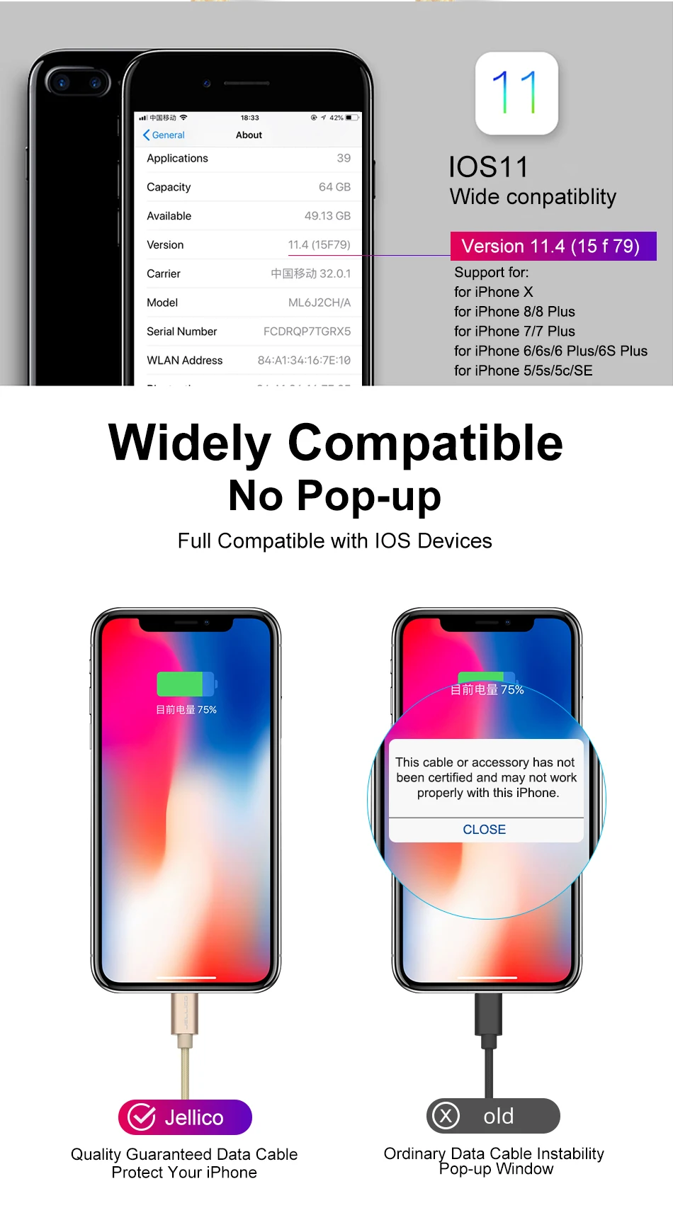 Jellico KN-10 USB Mobile Accessories MFI Certified Mobile Data Cable Charging Cable For Iphone