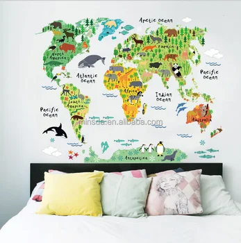 Home Decoration Animal World Map Wall Stickers Kids Bedroom Living Room Background 3d Sticker Wall Map Buy Wall Map Wall Sticker World Map Wall