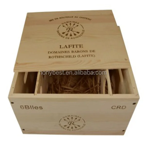 Rope Handle Classic Wooden Wine Box,Whiskey 6 Tin Bottle Holder Box HY16047 (3)