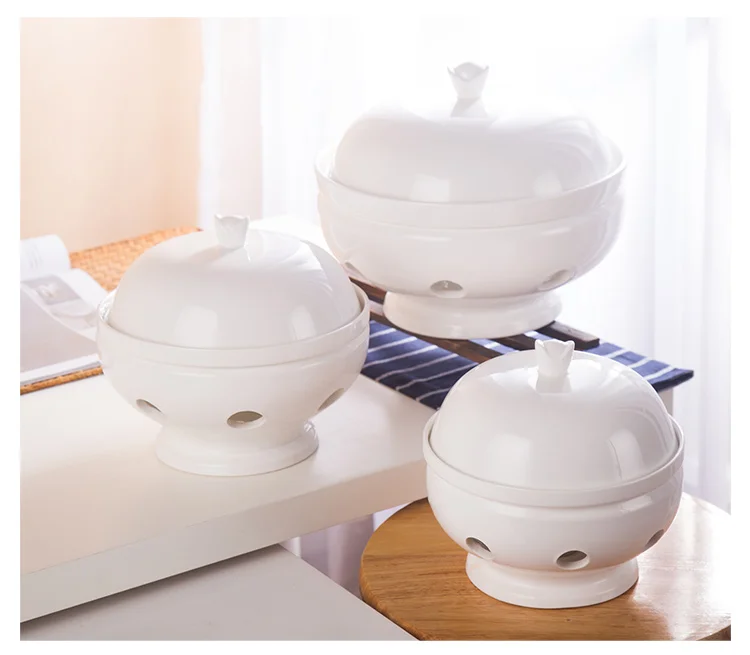 Hotel Supplies Crokery Items Round Soup Pot With Warm Candle Stand