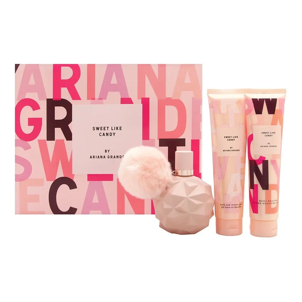 Ariana Grande Sweet Like Candy By Ariana Grande 3 Piece Gift Set - 3.4 Oz Eau De Parfum Spray, 3.4 Oz Body Souffle, 3.4