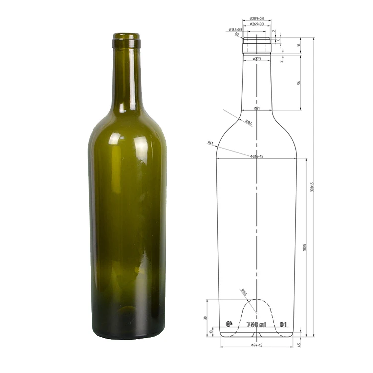 Good quality 750ml red wine bottle standard wine bottle dimensions CYC