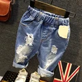 2016 Boys Denim Shorts Ripped Hole Casual Children Jeans Shorts Fashion Pockets Elastic Waist Summer Kids