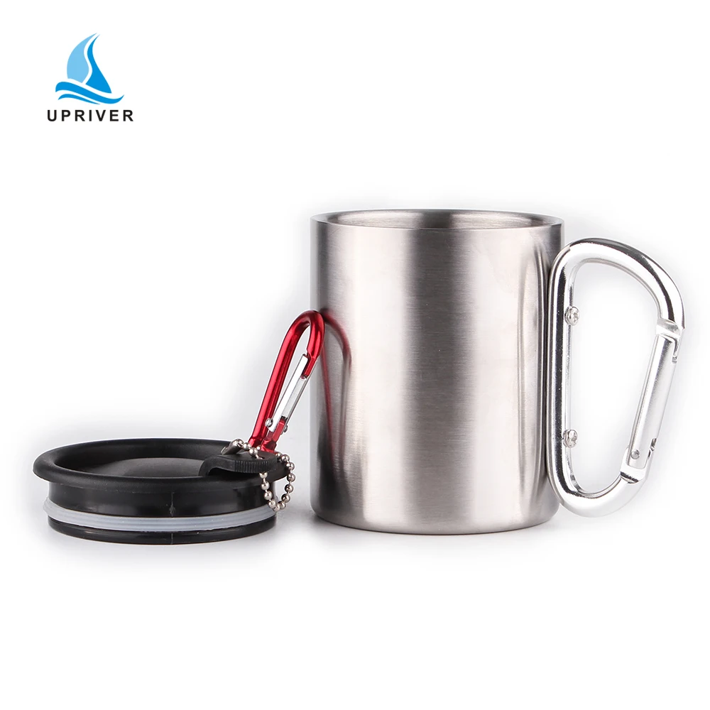Double Wall Stainless Steel Travel Mug With Carabiner Handle Portable