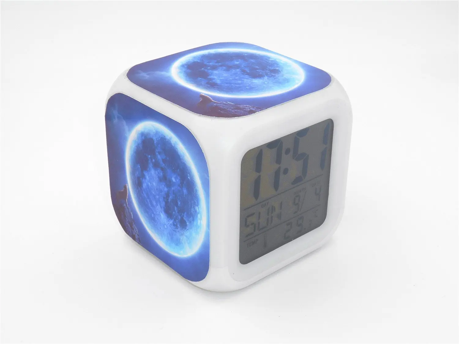 Boyan Led Alarm Clock Moon Wolf Animal Design Blue Creative Desk Table Clock Glowing Electric Led Digital Alarm Clock Kids Toy Gift
