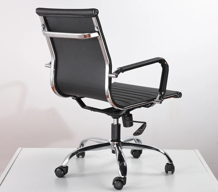 black vinyl PU leather Ribbed mid back swivel office Chair