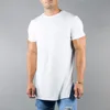Fashion Hex Tee White 95% Cotton 5% Elastane Mens Longline T Shirt with Deep Slit Sides Custom Streetwear