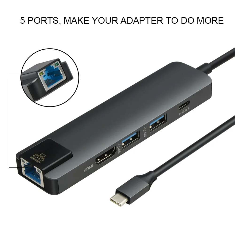 5 in 1 USB Type C Hub Hdmi 4K USB Hub to Rj45 Lan Adapter for Macbook - ANKUX.COM